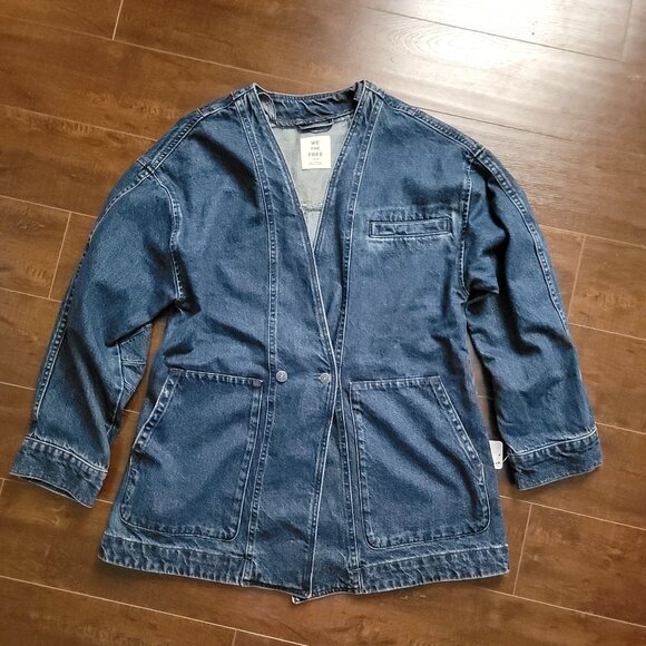 Free People Mathis Denim Jacket Womens M Boho Chic Chore Coat Country Rustic - Picture 3 of 9